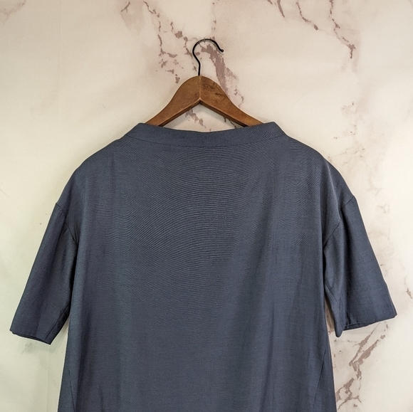 COS Dress Womens 4 Small Blue Shift Mock Neck Pockets Cupro Tunic Short Mini - Picture 6 of 11